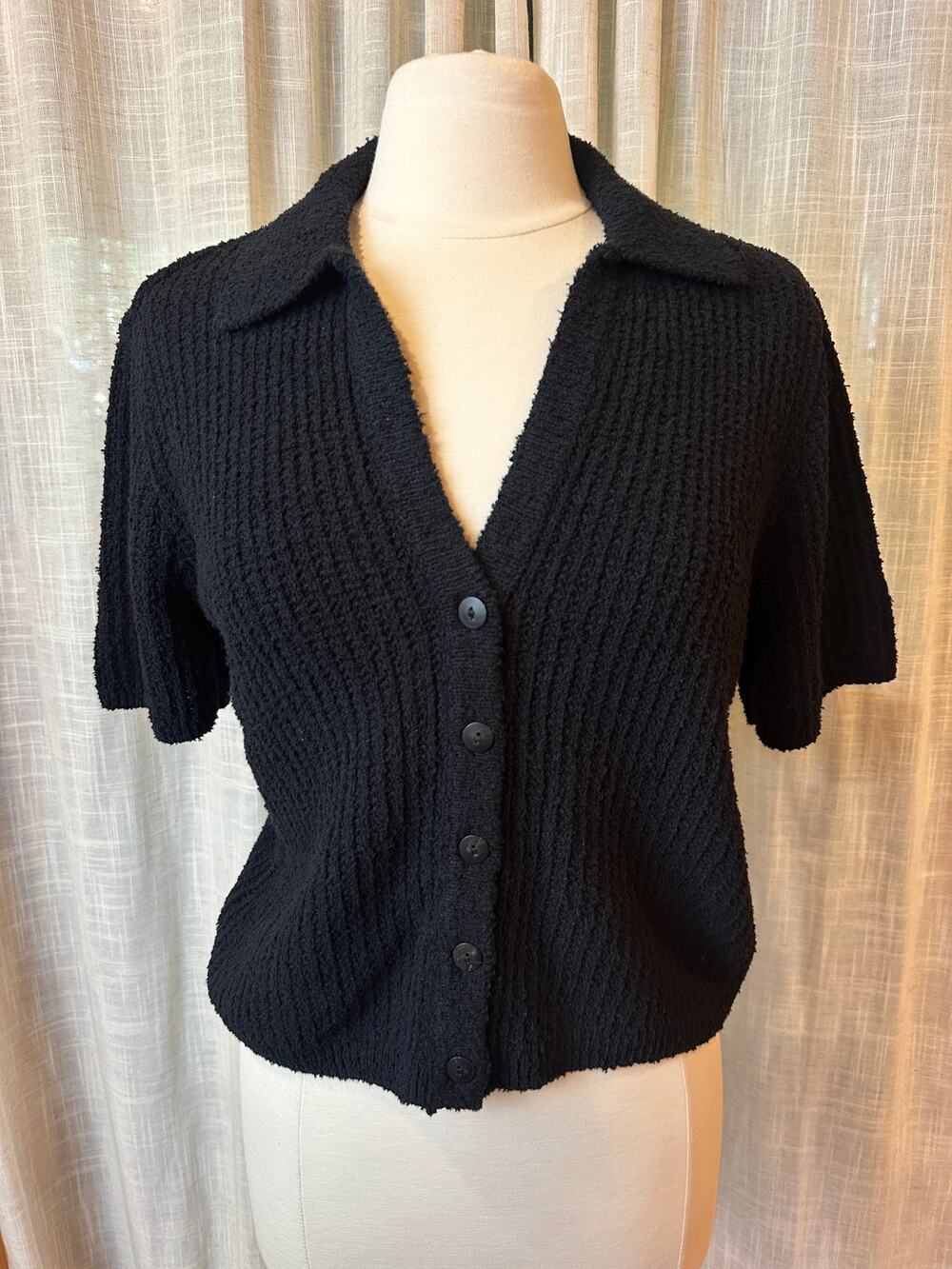 Abercrombie & Fitch Black Textured Knit Button Front Cardigan S